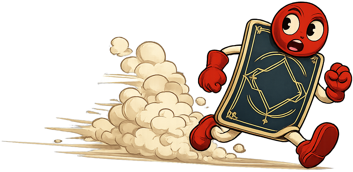 Mascot running with a card